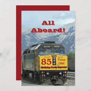 85th Birthday Party Railroad Train Engine Invitation