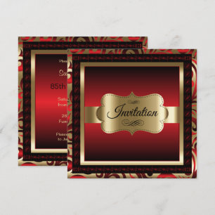 85th Birthday Party   Red Metallic & Gold Invitation