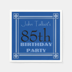 85th birthday Party Retro Frame Blue paper Napkin