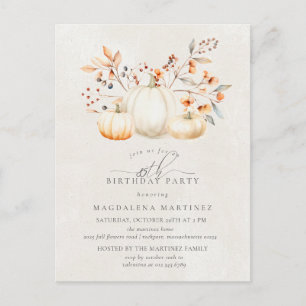 85th Birthday Party White Pumpkin Fall Leaves Invitation Postcard