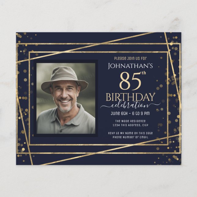 85th Birthday Photo Blue Gold Paper Sheet (Front)