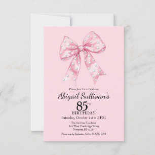 85th Birthday Pink Bow with Golf Ball Polka Dots Invitation