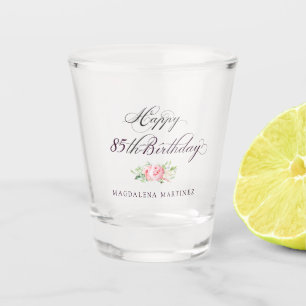 85th Birthday Pink Floral Personalised Shot Glass