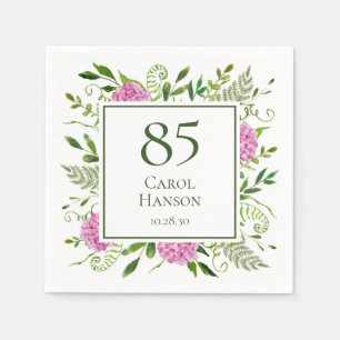 85th Birthday Pink Hydrangeas Napkin
