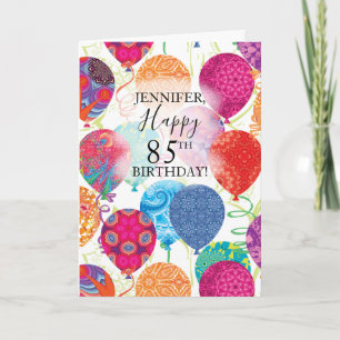 85th Birthday Pink Orange Turquoise Balloons Card