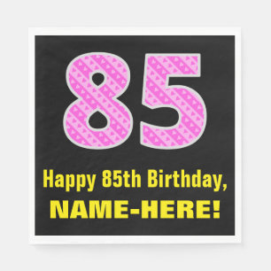 85th Birthday: Pink Stripes and Hearts "85" + Name Napkin