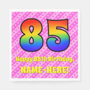85th Birthday: Pink Stripes & Hearts, Rainbow # 85 Napkin