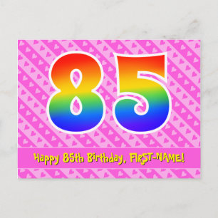 85th Birthday: Pink Stripes & Hearts, Rainbow 85 Postcard