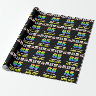 85th Birthday: Rainbow “85“; Custom Photos & Name Wrapping Paper