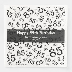 85th Birthday Random Number Pattern Black/White Napkin