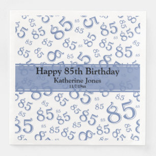 85th Birthday Random Number Pattern Blue/White Napkin