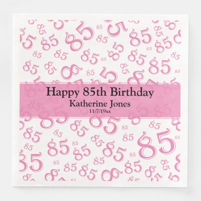 85th Birthday Random Number Pattern Pink/White Napkin (Front)