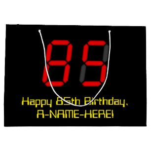 85th Birthday: Red Digital Clock Style "85" + Name Large Gift Bag