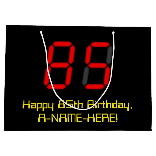 85th Birthday: Red Digital Clock Style "85" + Name Large Gift Bag (Back)