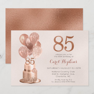 85th Birthday Rose Gold Cake Invitation
