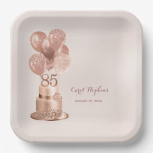 85th Birthday Rose Gold Cake Paper Plate
