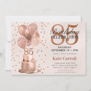 85th Birthday Rose Gold Cake Surprise Party Invitation