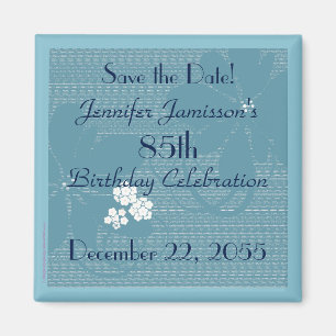 85th Birthday Save the Date Blue Floral Magnet