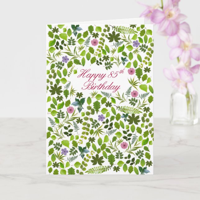 85th Birthday Scattered Leaves Card (Orchid)