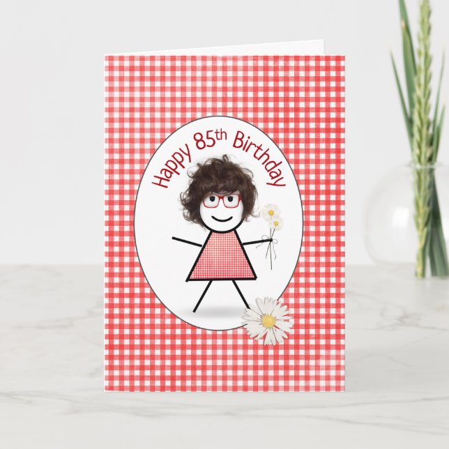 85th Birthday Stick Girl with Daisies Card (Front)