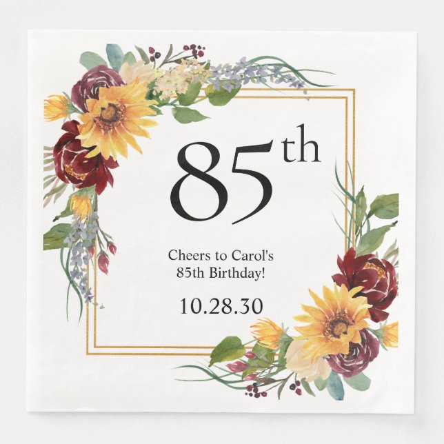 85th Birthday Sunflowers Napkin (Front)
