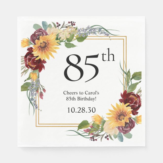 85th Birthday Sunflowers Napkin (Front)