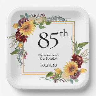 85th Birthday Sunflowers Paper Plate