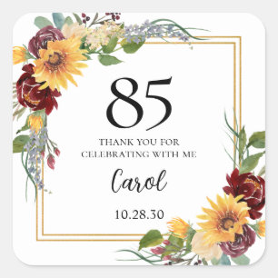 85th Birthday Sunflowers Thank You Square Sticker