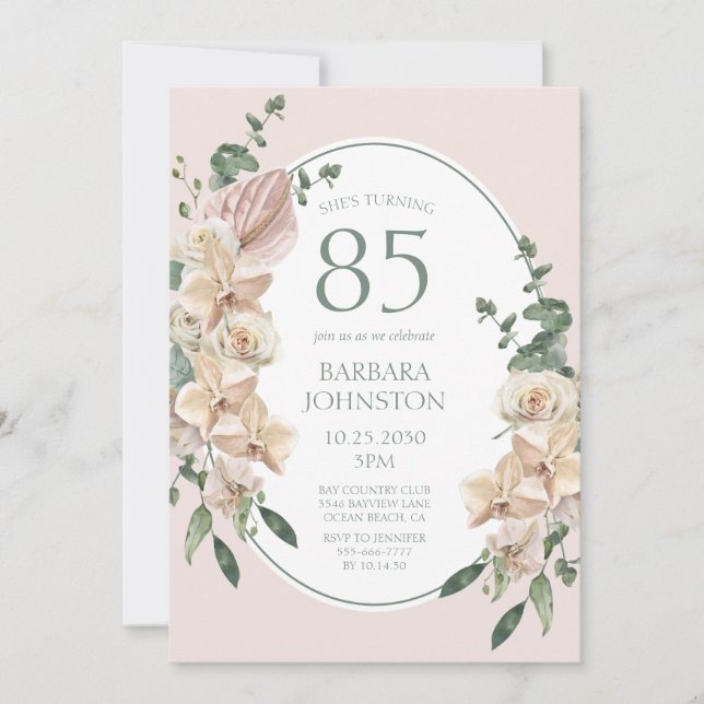 85th Birthday Tropical Floral Invitation (Front)