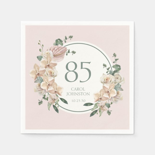 85th Birthday Tropical Floral Napkin (Front)