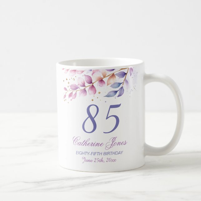 85th Birthday Whispers of Lavender and Gold Coffee Mug (Right)