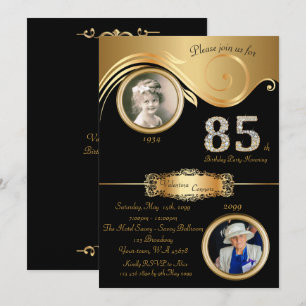 85th,Birthday Woman 85th,elegant art deco,black Invitation