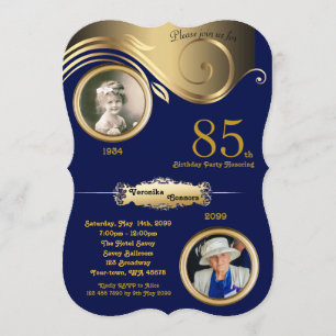 85th,Birthday Woman age, art deco,Navy gold Invitation