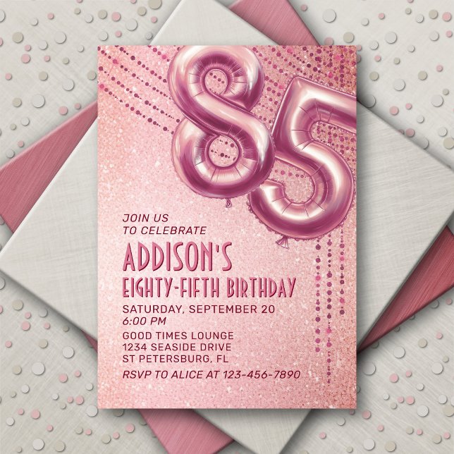 85th Birthday Womens Rose Gold Invitation (Creator Uploaded)