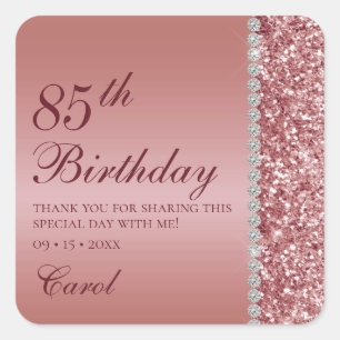 85th Elegant Rose Gold Birthday Square Sticker