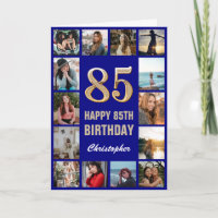 85th Happy Birthday Navy Blue & Gold Photo Collage