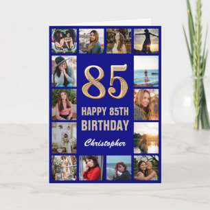 85th Happy Birthday Navy Blue & Gold Photo Collage Card