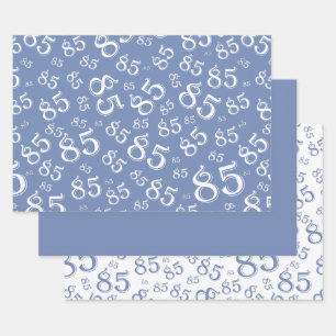85th Milestone Birthday Blue/White Number Pattern Wrapping Paper Sheet
