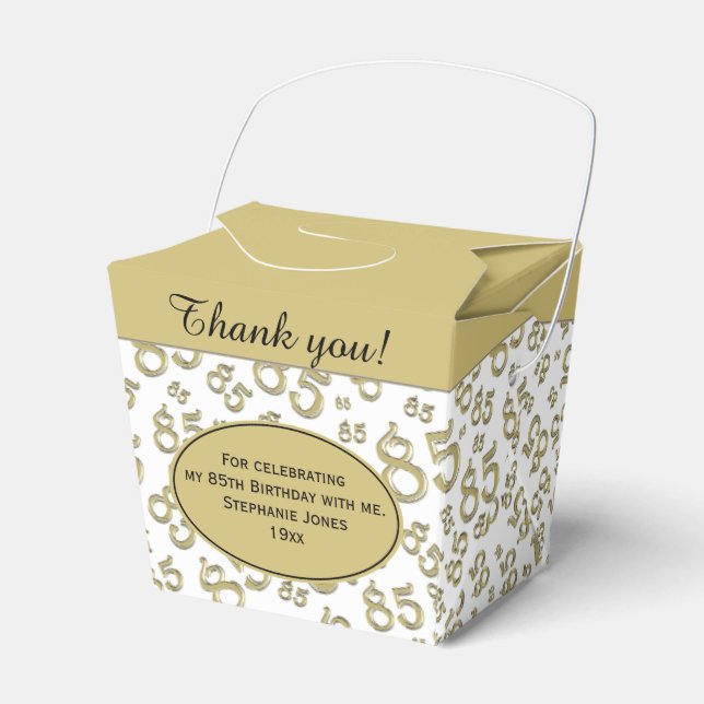 85th Party Gold/White Random Number Pattern Favour Box (Front Side)