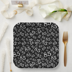 85th Party Random Number Pattern Black/White Paper Plate