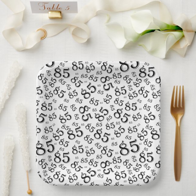 85th Party Random Number Pattern Black/White Paper Plate (Wedding)