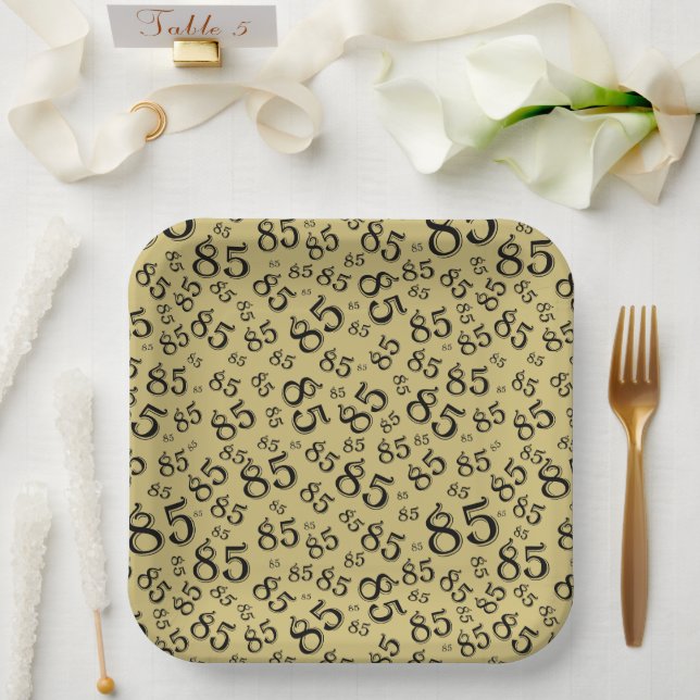 85th Party Random Number Pattern Gold/Black Paper Plate (Wedding)