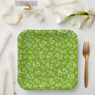 85th Party Random Number Pattern Green/White Paper Plate