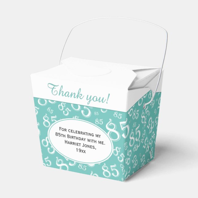 85th Party Teal/White Random Number Pattern Favour Box (Front Side)