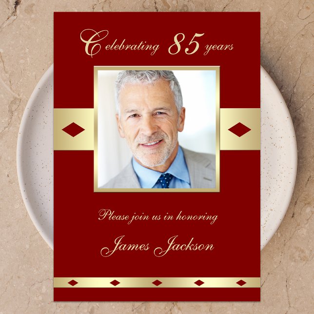 85th Photo Birthday Party Invitation Burgundy 85 (Creator Uploaded)
