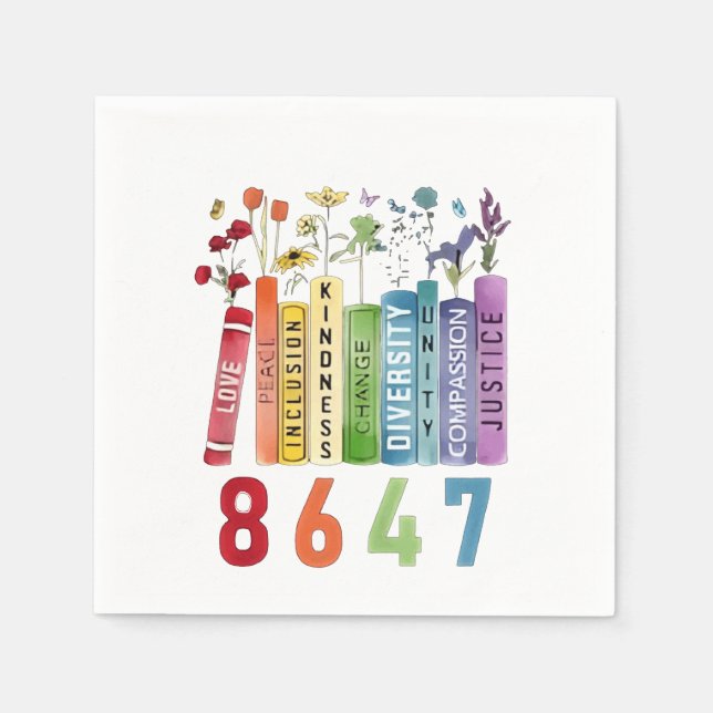 8647 Subtle Anti Trump Anti MAGA 86 47 Floral LGBT Napkin (Front)