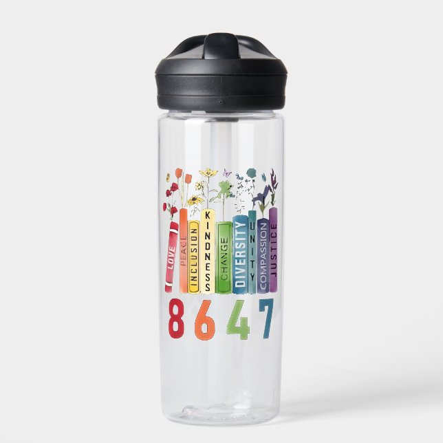 8647 Subtle Anti Trump Anti MAGA 86 47 Floral LGBT Water Bottle (Front)