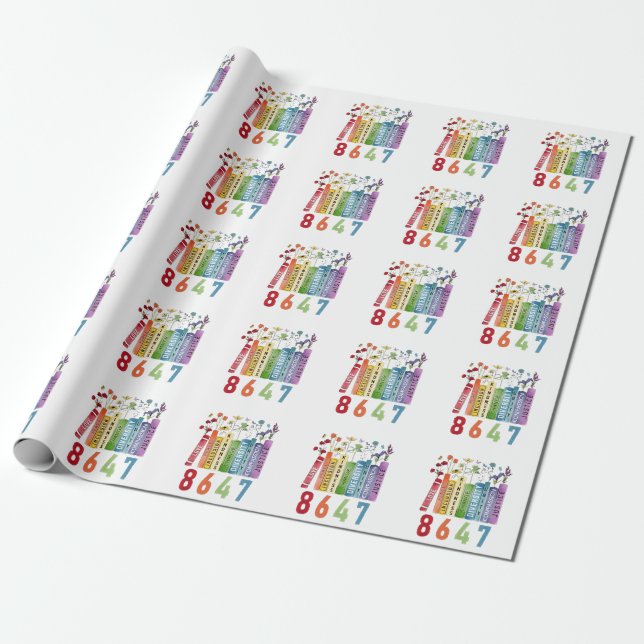 8647 Subtle Anti Trump Anti MAGA 86 47 Floral LGBT Wrapping Paper (Unrolled)