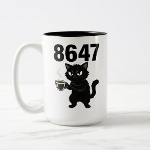 86 47 Cute angry black Cat Coffee Protest Resist Two-Tone Coffee Mug