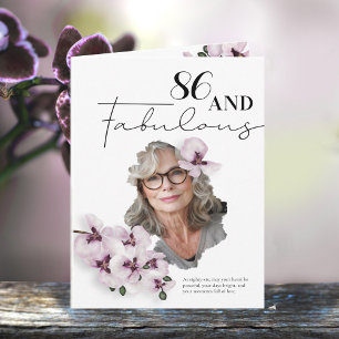 86 & Fabulous Orchid Photo Birthday Greeting Card